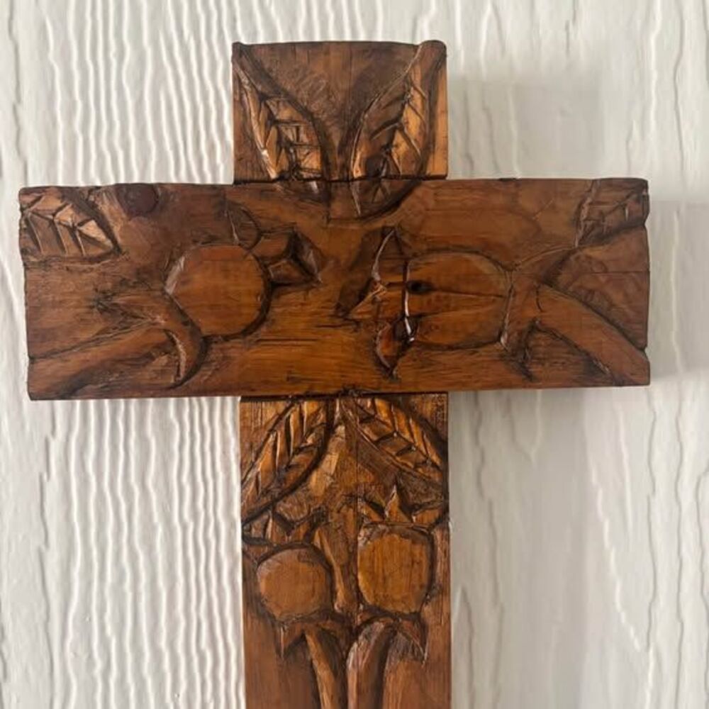 Vintage Folk Art Hand Carved Cross Solid Wood 10.25"